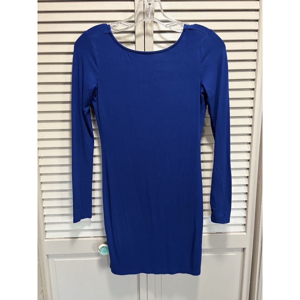Forever 21 Blue Midi Open Back Long Sleeve Dress Size Small Lightweight Body Hug